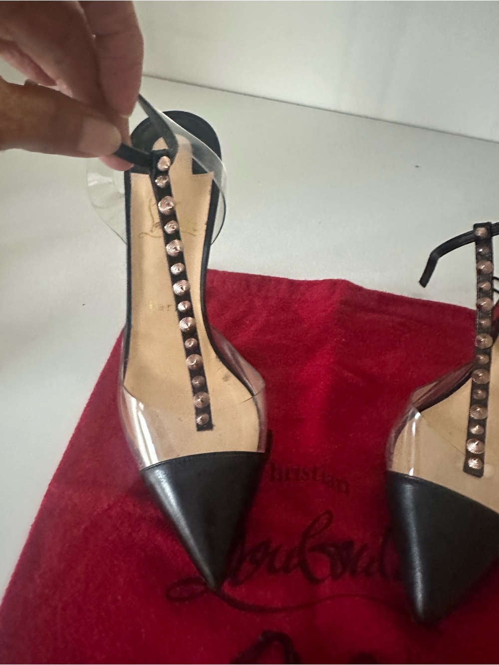 Christian Louboutin Black and Nude T-Strap Pointed Toe Pumps - Picture 8 of 10